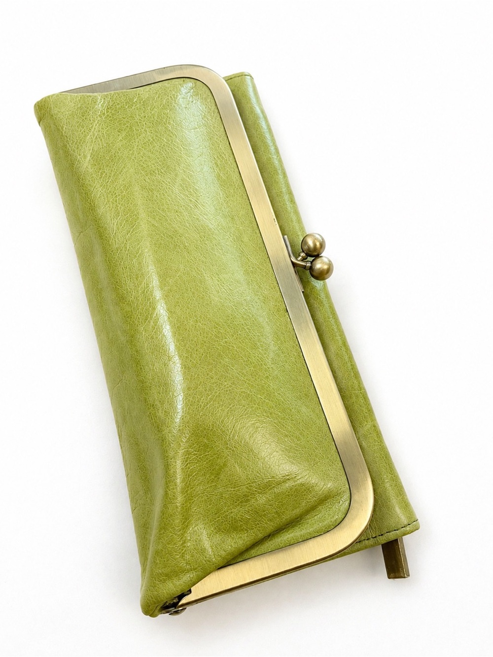 HOBO Olive Green Leather Frame Wallet Clutch